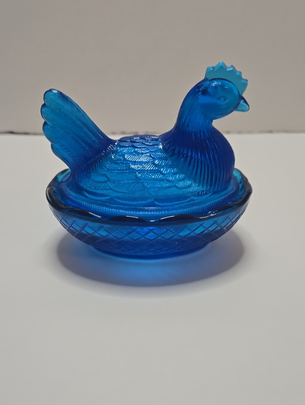 Vintage Enesco Cobalt Blue Glass Hen on Nest Covered Dish Taiwan 1970s